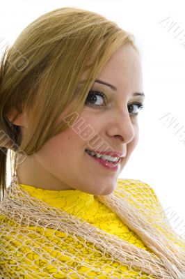 Beautiful blonde in yellow blouse
