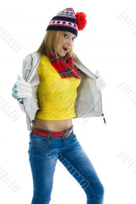 Beautiful blonde in yellow blouse