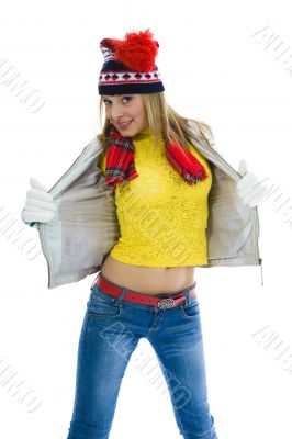 Beautiful blonde in yellow blouse