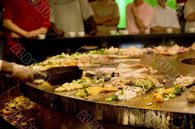 Busy mongolian grill