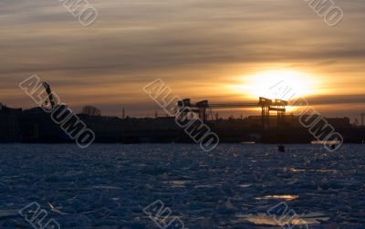The urban river sunset