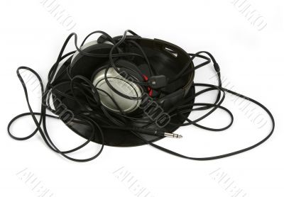 headphones and vinyl record