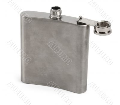 single hip flask against white