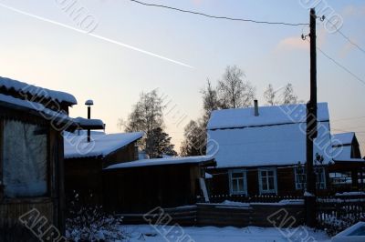 cold winter evening in village