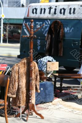 Fur coats and antique dealer`s van Fur coats and antique dealer`s van
