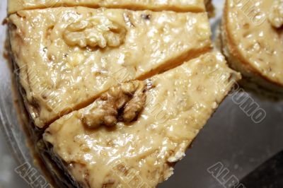 Close-up of sliced walnut pie