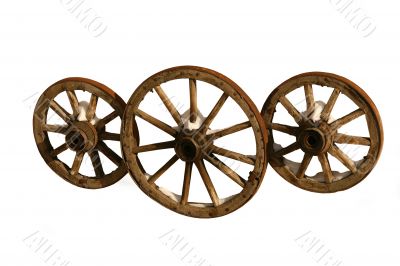 Three wooden wheels.