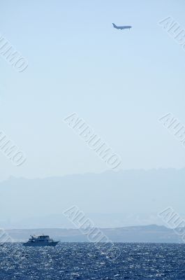 Ship and airplain on Red Sea