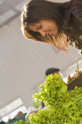 Woman buying salad