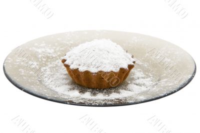 Tasty cherry cake with sugar powder