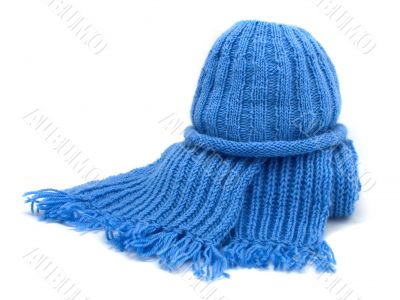 Warm knitted scarf and cap