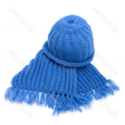 Warm knitted scarf and cap