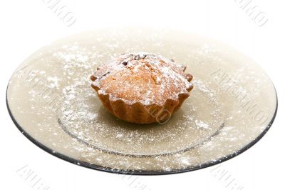 Tasty cherry cake with sugar powder