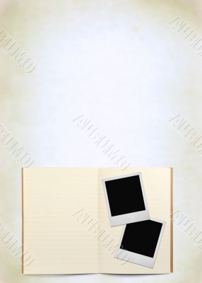 exercise book and two photo frames