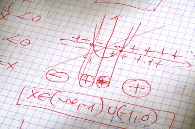 hand written maths calculations in red