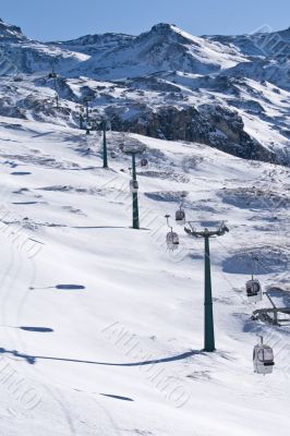 Cable car ski lift in the mountains