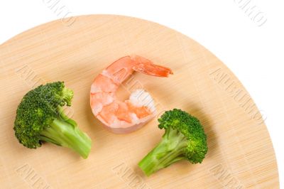 Shrimp and Broccoli On Bamboo