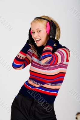 Caucasian girl wearing Ear muffs Caucasian girl wearing Ear muffs