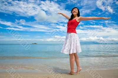 stretching on a beautiful day at the beach stretching on a beautiful day at the beach