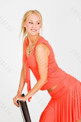 orange dress caucasian girl