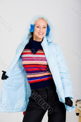 blue hooded Caucasian girl