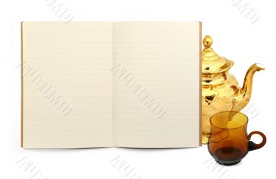 book with a teapot and a cup