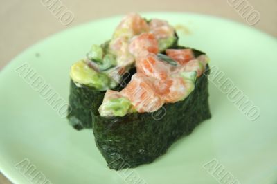 Salmon salad sushi