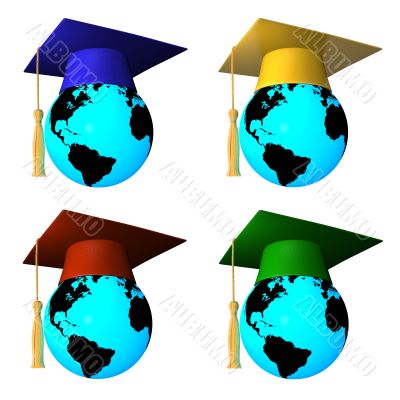 globes with graduation cap