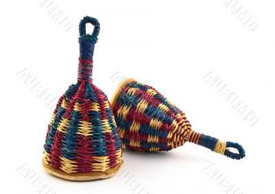 Two colorful caxixi, Afro-Brazilian musical instrument