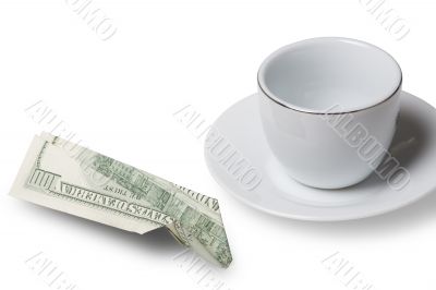 american dollars with white coffee cup