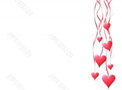 Red hearts hang on tapes Red hearts hang on tapes