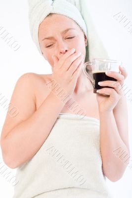 Wellness girl series coffee cup yawn