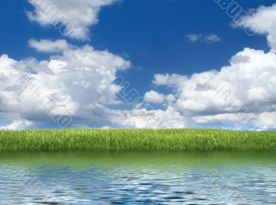 lakeside with green grassfield