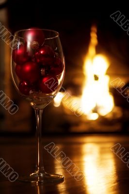 Romantic holiday scene in front of the fireplace