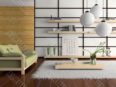 Home interior in japanese style D rendering