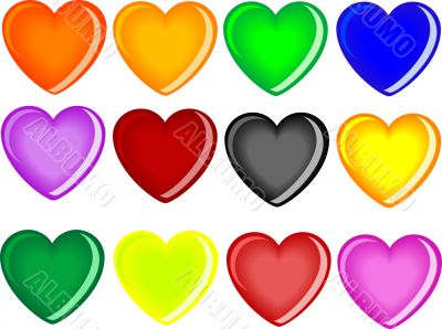 Colorful glass hearts