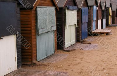 A row of beach huts during the winter months.