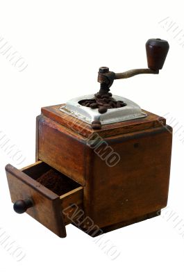 retro coffe-mill with coffee-beans and isolated