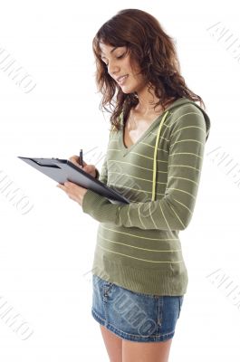 attractive girl writing