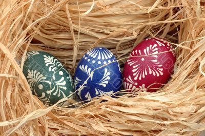 easter eggs in a nest.