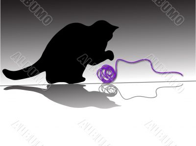 Cat with ball of wool