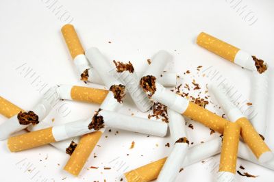 Broken cigarettes and loose tobacco