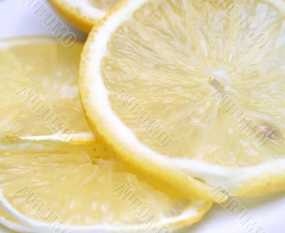 Macro close-up of fresh slices of lemon