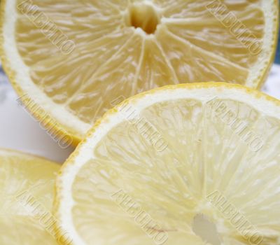 Macro close-up of fresh slices of lemon