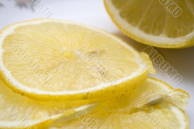 Macro close-up of fresh slices of lemon