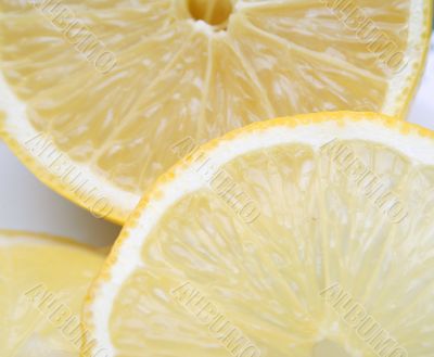 Macro close-up of fresh slices of lemon