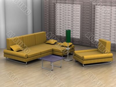 Interior of a home room. 3D image.