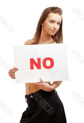 lovely girl holding no word board