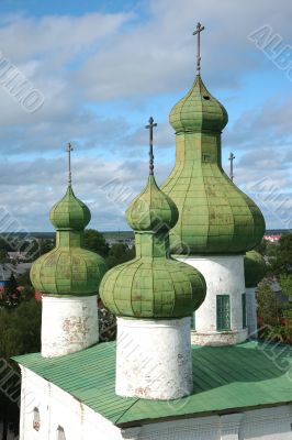 View of ancient cathedral`s cupola from bell tower