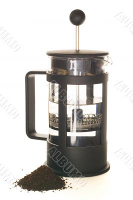 French press with ground coffee